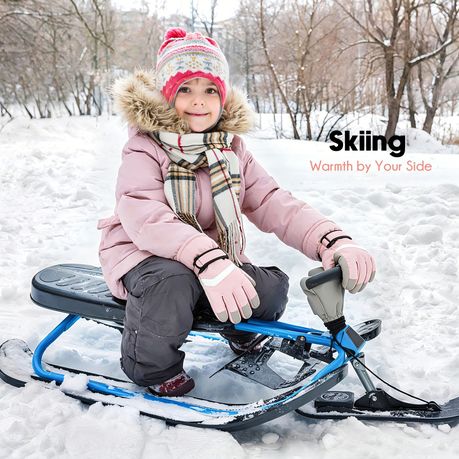 Kids Winter Gloves Waterproof Thermal Snow Ski Mittens - Pink