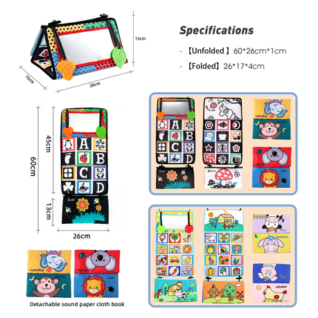 Sensory Soft Cloth Book Tummy Time Interactive Mirror Learning Toy