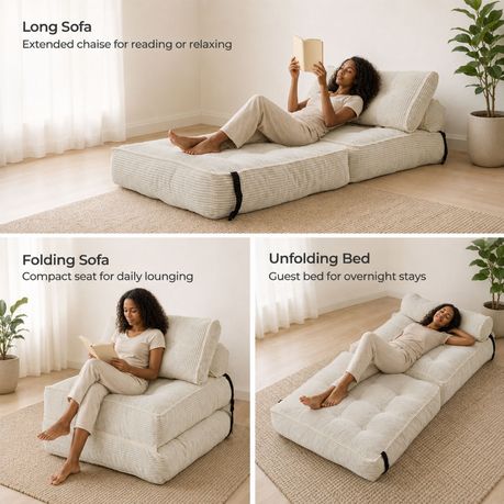 White 3-in-1 Folding Sofa Bed