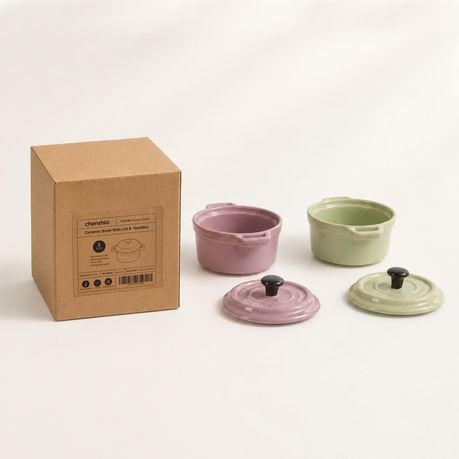 Pastel Ceramic Ramekin Dishes with Lids Set - 220ml