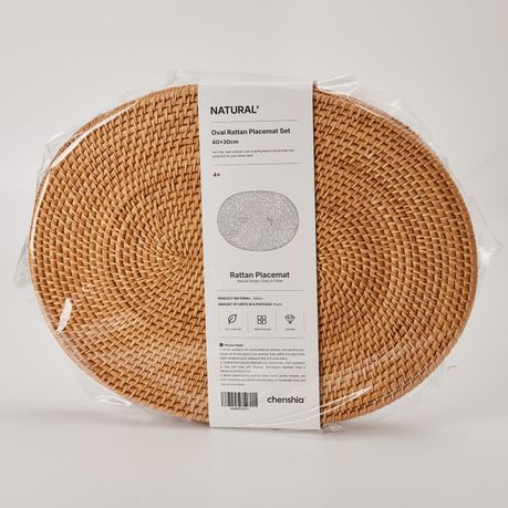 40cm Boho Handwoven Oval Placemats Trivets Underplates - 4 Pack