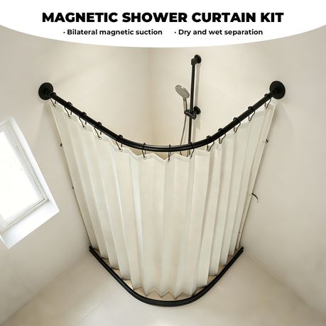 Chenshia Magnetic Folding Shower Curtain Kit No-drill & Waterproof Curtain
