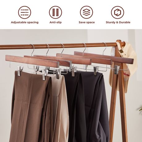 Chenshia 20Pc Wooden Hangers Pants Skirt Hangers Adjustable Non-Slip Clips