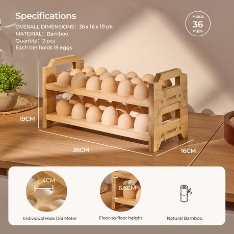 2-Tier Bamboo Stackable Egg Holder Rack | 18 Eggs per Layer