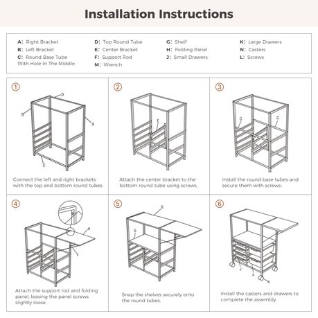 Extendable Kitchen Storage Cart with 6 Drawers