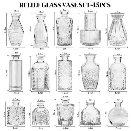 Mini Vintage Glass Bud Vases - Set of 15