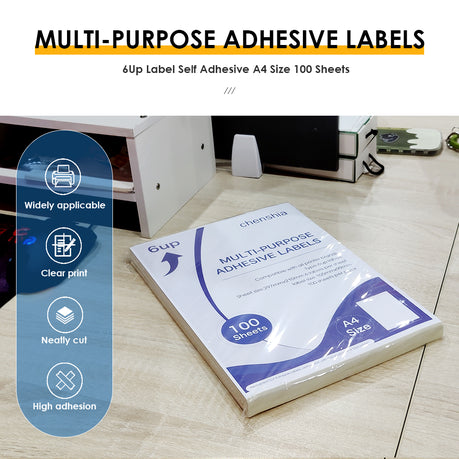 Chenshia 6Up Label Self Adhesive A4 Size 100 Sheets Labelling Paper Bundle