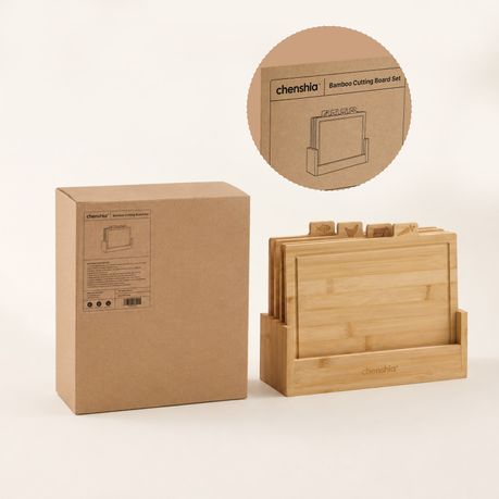 5-Piece Bamboo Chopping Board Set with Stand