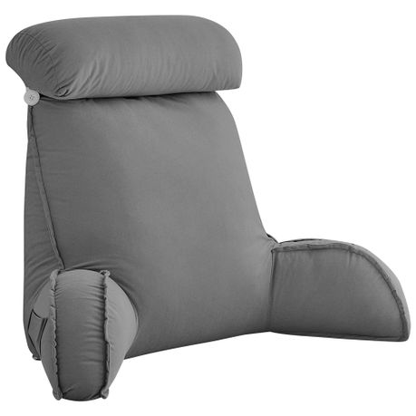 Bed Reading Pillow with Arm Support & Side Pockets - Grey