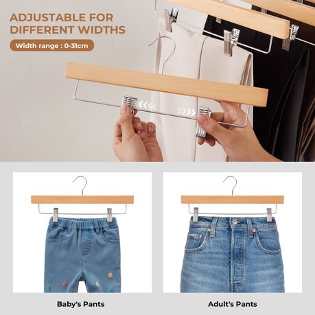 Chenshia 20Pc Wooden Hangers Pants Skirt Hangers Adjustable Non-Slip Clips