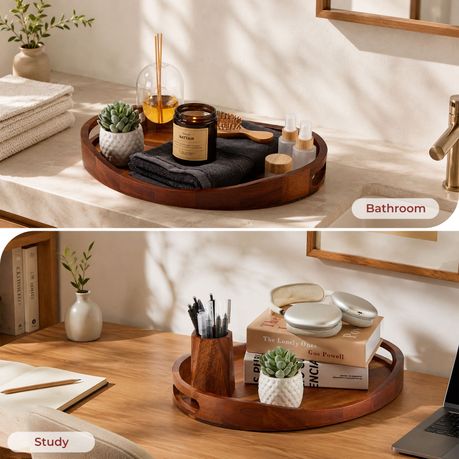 Oval Acacia Wood Serving Tray with Handles