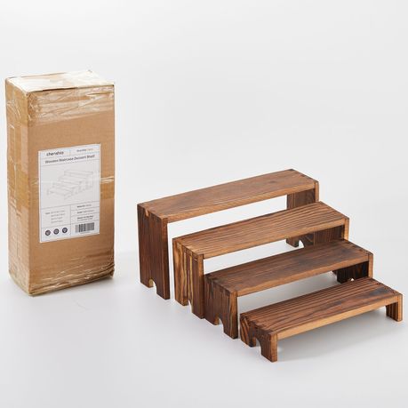 Solid Wood Display Risers 4Pc Retail Showcase Shelf Stand