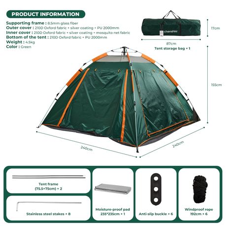 Chenshia 4 Person Camping Tent 210D Oxford Fabric Anti-Mosquito Pop-Up Tent