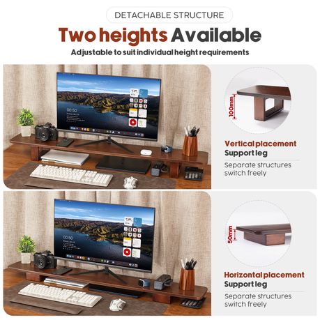 Chenshia Natural Wood Desktop Computer Monitor Riser Laptop Stand - 120cm