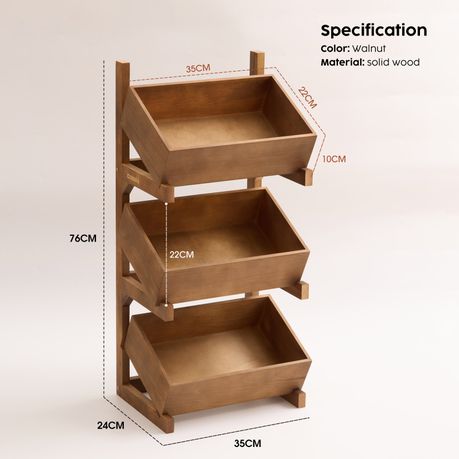 3-Tier Pine Wood Basket Display Stand Storage Shelf