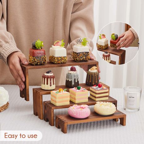 Solid Wood Display Risers 4Pc Retail Showcase Shelf Stand