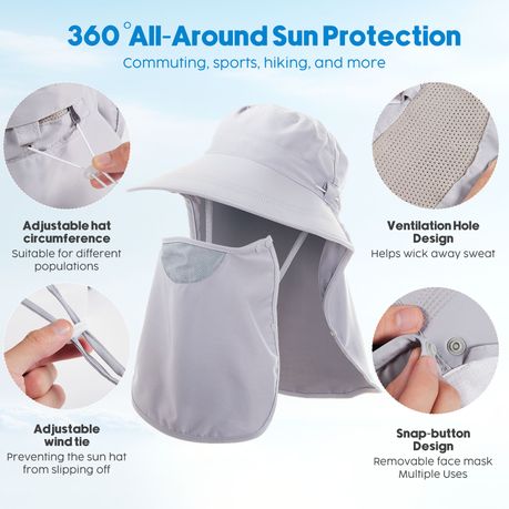 Sun Protection Hat with Neck Flap - Grey