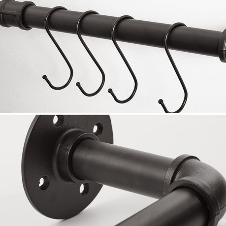 Wall Mounted Clothes Rail Industrial Black Iron Garment Rack - 2Pack