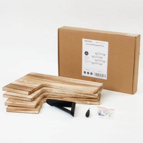 Wall Mounted Floating Corner Shelf Wooden Storage Rack Display Unit - 4 Pack
