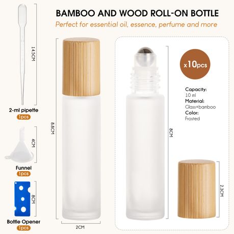 10ml Bamboo Travel Bottles Refillable Glass Roller Set