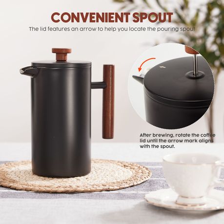 1L Stainless Steel French Press Coffee Maker - Black