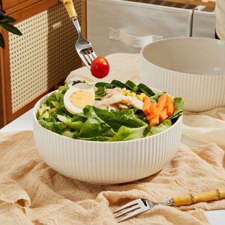 Large Ceramic Salad Serving Bowls - 2 Pack