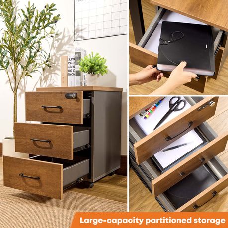 3-Drawer Office Cabinet with Wheels Wood Storage Filing Organizer