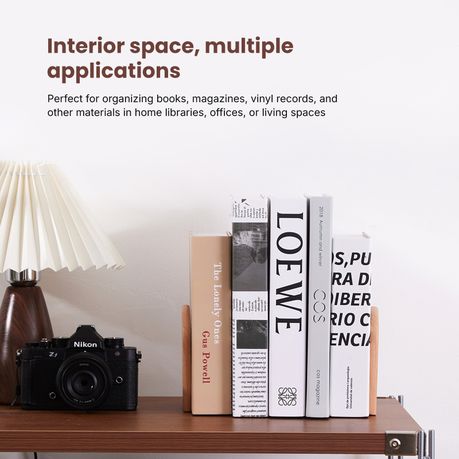 L-Shaped Beech Wood & Metal Bookend Set