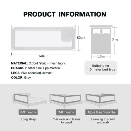 Baby Safety Bed Rail with Anti-Fall Guard - 146x80cm | Small