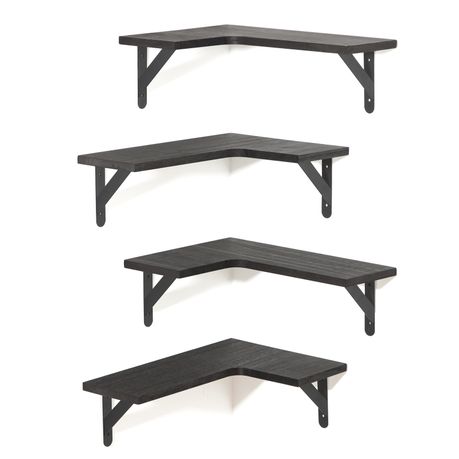 Wall Mounted Floating Corner Shelf Wooden Storage Rack Display Unit - 4 Pack