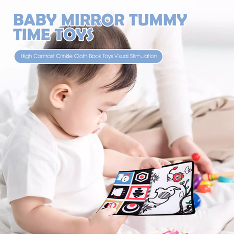 Sensory Soft Cloth Book Tummy Time Interactive Mirror Learning Toy