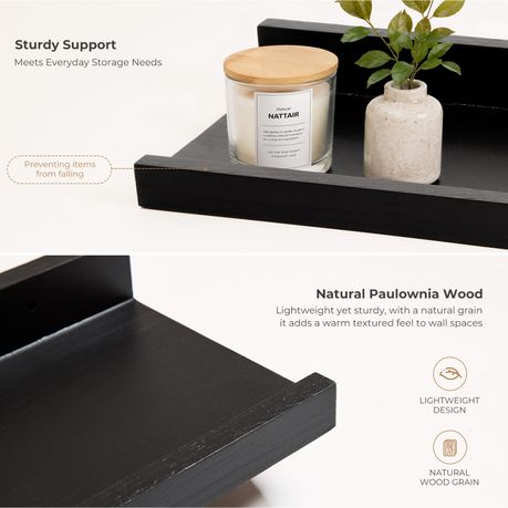 Paulownia Wood Floating Wall Shelves (Set of 6)