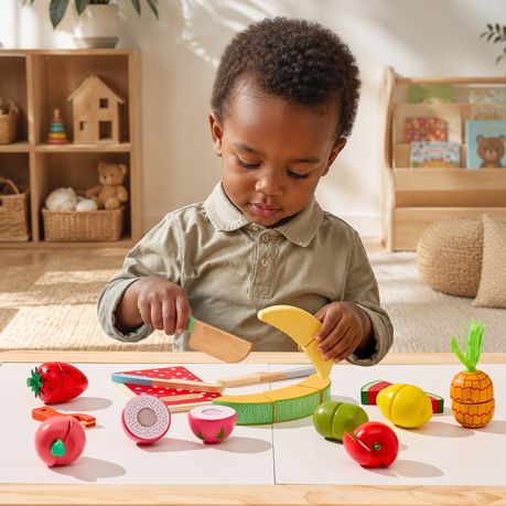 Wooden Fruit Cutting Toy Set with Tray & Learning Cards