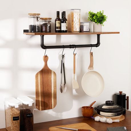 Wall Mounted Clothes Rail Industrial Black Iron Garment Rack - 2Pack