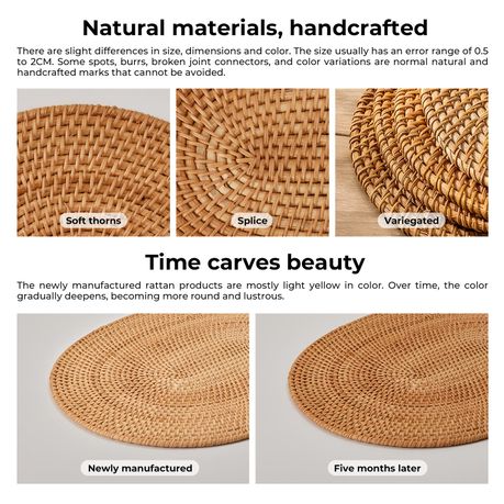 40cm Boho Handwoven Oval Placemats Trivets Underplates - 4 Pack