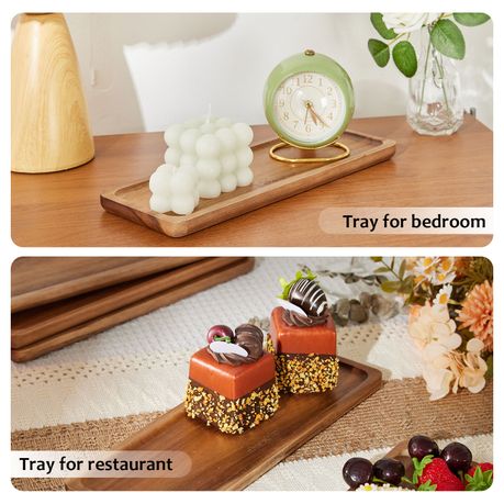 5-Piece Acacia Wood Serving Tray Tabletop Decorative Organiser Tray - Rectangle