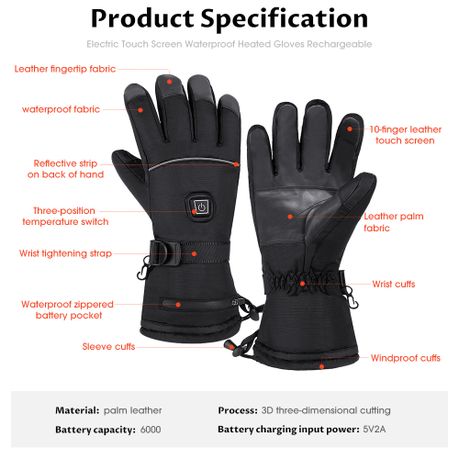 Rechargeable Heated Gloves - Touch Screen Waterproof Winter Mittens