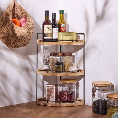 Chenshia Wood Tiered Vanity Organizer Kitchen Counter Corner Shelf Storage