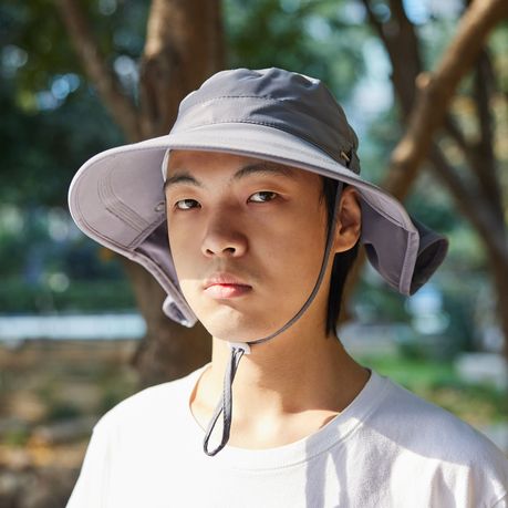 Sun Protection Hat with Neck Flap - Grey