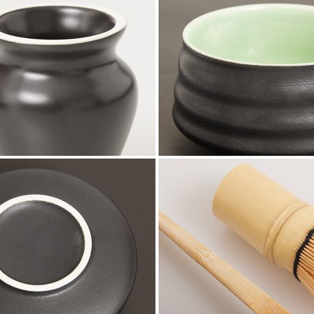 Japanese Matcha Gift Set - 4Pc Ceramic Bowl, Bamboo Whisk & Stand Spout