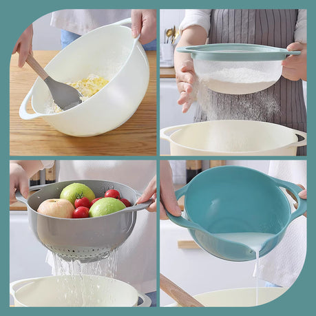 Chenshia 8Pc Colander & Sifter Baking Prep Nesting Bowls & Measuring Cups Set