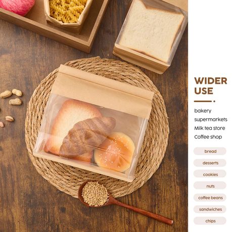 Chenshia 50pc Kraft Paper Bread Bags & Tin Ties Lock with Window