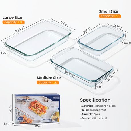 Chenshia 3-Pack Glass Baking Dish Set - Rectangular Oven-Safe Bakeware