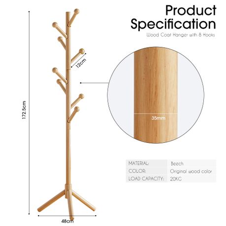Solid Wood Freestanding Coat Rack