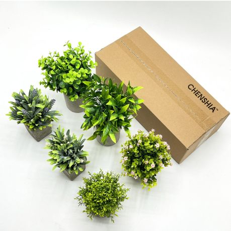 Mini Potted Artificial Decorative Table Plants - 6-Pack