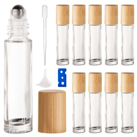 10ml Bamboo Travel Bottles Refillable Glass Roller Set