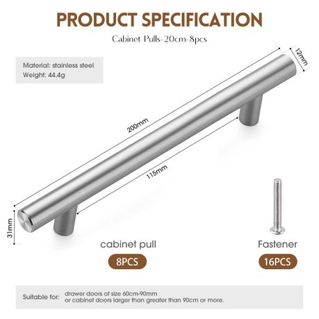 8Pc Home Kitchen Cabinet Pulls Handle Stainless Steel Rack Drawer