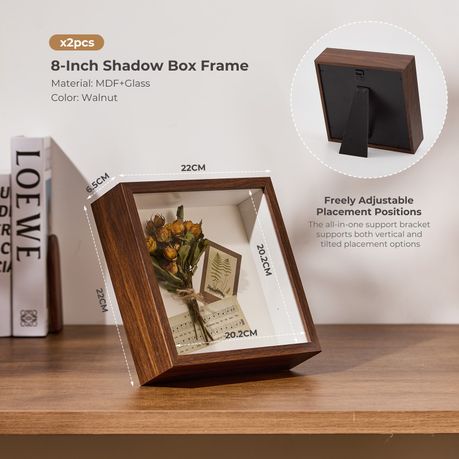 Walnut 20cm Shadow Box Frame - 3D Deep Display Case (2 Pack)