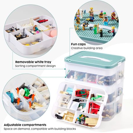 Building Block Organizer Box 3-Layer Stackable Toy Storage Bin Case