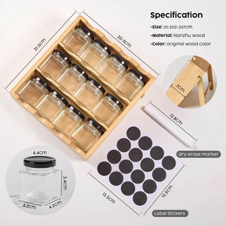 Chenshia 3 Tier Bamboo Spice Rack Shelf with 12 Glass Jars Storage & Labels